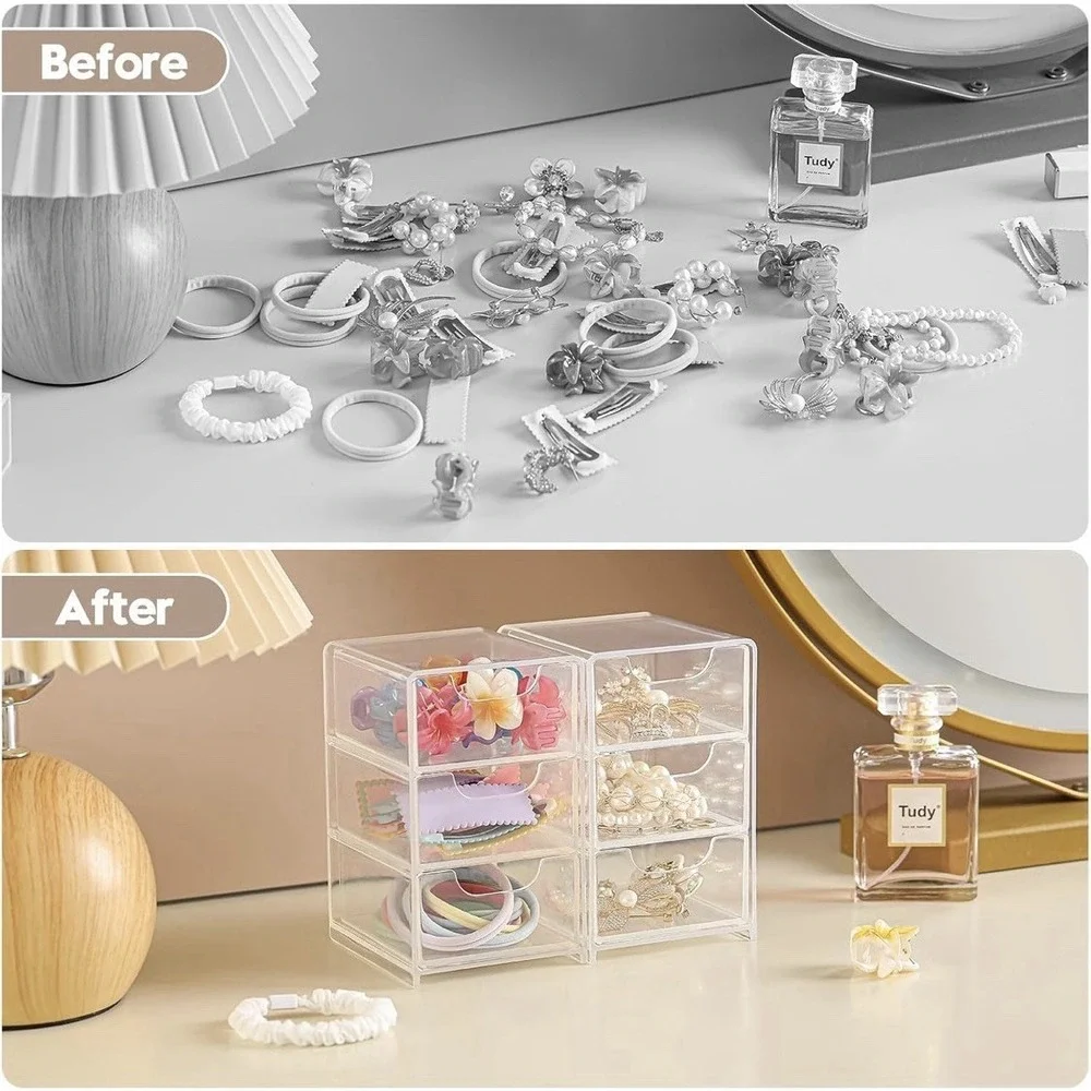 Mini Clear Acrylic 3-Drawer Organizer (Hair Clips, Scrunchies, Jewelry)